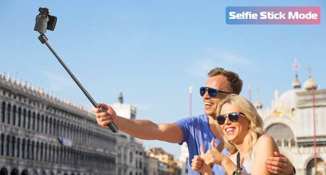 It is a combination of selfie stick, extension pole and tripod, all integrated in one small package