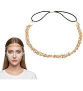 HODASHI 1Pc Gold Elastic Metal Headband Sparkly Braided Hair Pieces Bohemian Hair Chain Accessory...