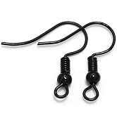 100Pcs Black 20×17mm Black Earring Hooks Hypo-allergenic Ear Wires Fish Hooks with Ball and Coil ...