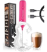 Elementi Pink Milk Frother Wand Rechargeable Drink Mixer - Powerful USB-C Rechargeable Frother &amp; ...