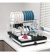 Pumokc Dish Drying Rack, Expandable Large Capacity 2 Tier Dish Drying Rack, Stainless Steel Dish ...