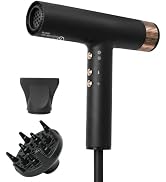 Hair Dryer with Diffuser, 1875W Professional Blow Dryer with 110,000 RPM Brushless Motor, 500 Mil...