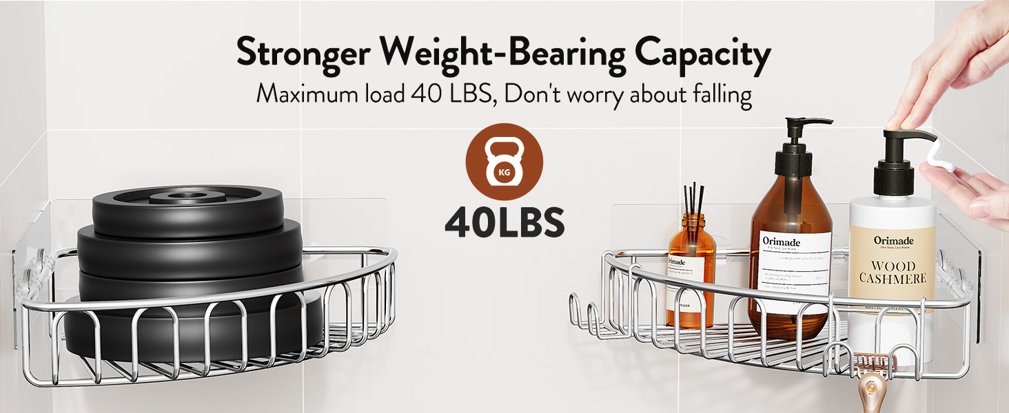 Adhesive Shower Shelves for Inside Shower No Drilling 2 Pack Silver Only for 90-Degree Corner