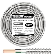 10ft 14/2 Metal Clad (MC) Cable with Ground, 14 Gauge Electric Wire with Aluminum Armor, Solid Ba...