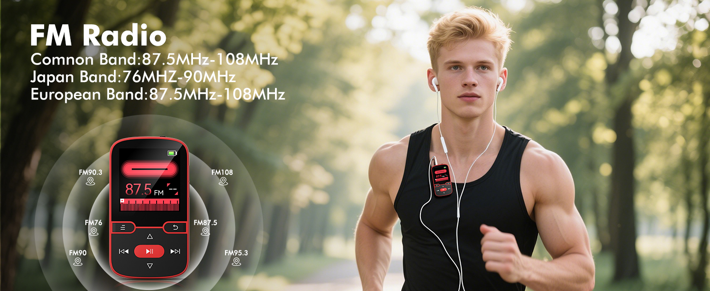 64GB Clip MP3 Player with Bluetooth 5.3, A-B Repeat, Audio Shuffle Playback