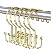 Bathway Gold Shower Curtain Hooks Ring, 12 Pcs Double Sided Shower Hooks, Rust Proof Metal Shower...