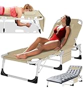 MOPHOTO Beach Lounge Chair, 5-Position Adjustable Tanning Chair with Face Hole, Heavy Duty Foldin...