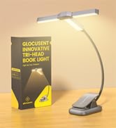 Glocusent Innovative Tri-Head Book Light for Reading in Bed, 3 Colors &amp; 5 Brightness Levels, 1000...