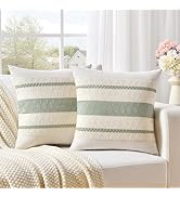 Fancy Homi Set of 2 Sage Green Boho Decorative Throw Pillow Covers 18x18 Inch for Living Room Bed...