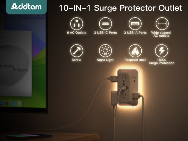 Surge Protector Outlet with Night Light