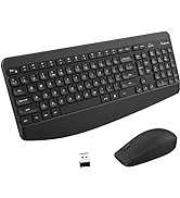Wireless Keyboard and Mouse Combo, 2.4G Full-Sized Ergonomic Computer Keyboard with Wrist Rest Su...