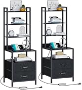 TRIFEBLE Tall Nightstand Set of 2 with Charging Station and Fabric Drawers, 49.6" Tall Bedside Ta...