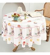 Easter Tablecloth 60 Inch Round, Waterproof Easter Colorful Eggs and Cute Bunny Table Cloth Washa...