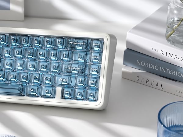 Blue Clear keycaps,Transparent Keyboard keycaps,Jelly Key caps Set,Shine Through keycap,MDA Profile