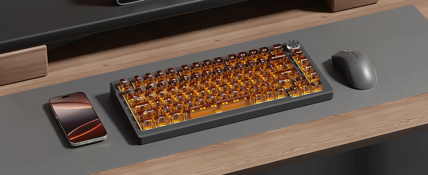 Brown Clear keycaps,Coffee Transparent keycaps 75%,Ceramic Jelly Key caps Set,Shine Through key caps