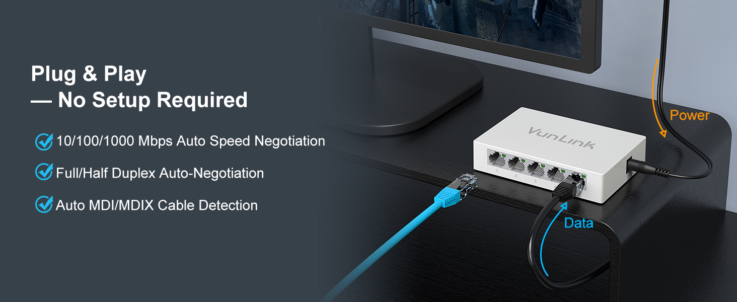 VunLink 5-Port Gigabit Unmanaged Ethernet Switch