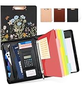 Ospelelf Leather Portfolio Folder with Zipper - 3 Ring Binder with Clipbard - Calculator, 12.1” T...
