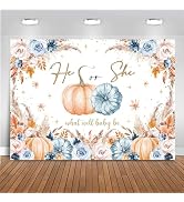 Mocsicka Fall Pumpkin Gender Reveal Backdrop Boho Pampas Grass He or She What Will Baby Be Pumpki...
