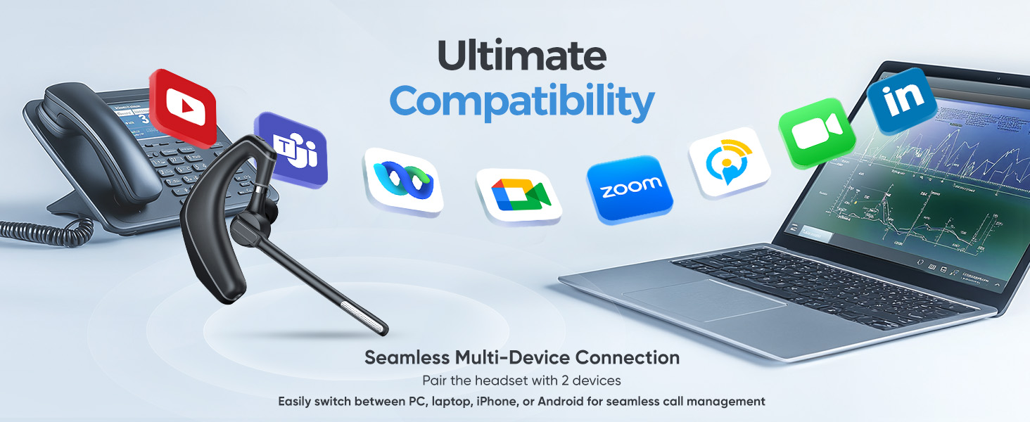 A6 bluetooth wireless headset mic pc work iphone phone computer