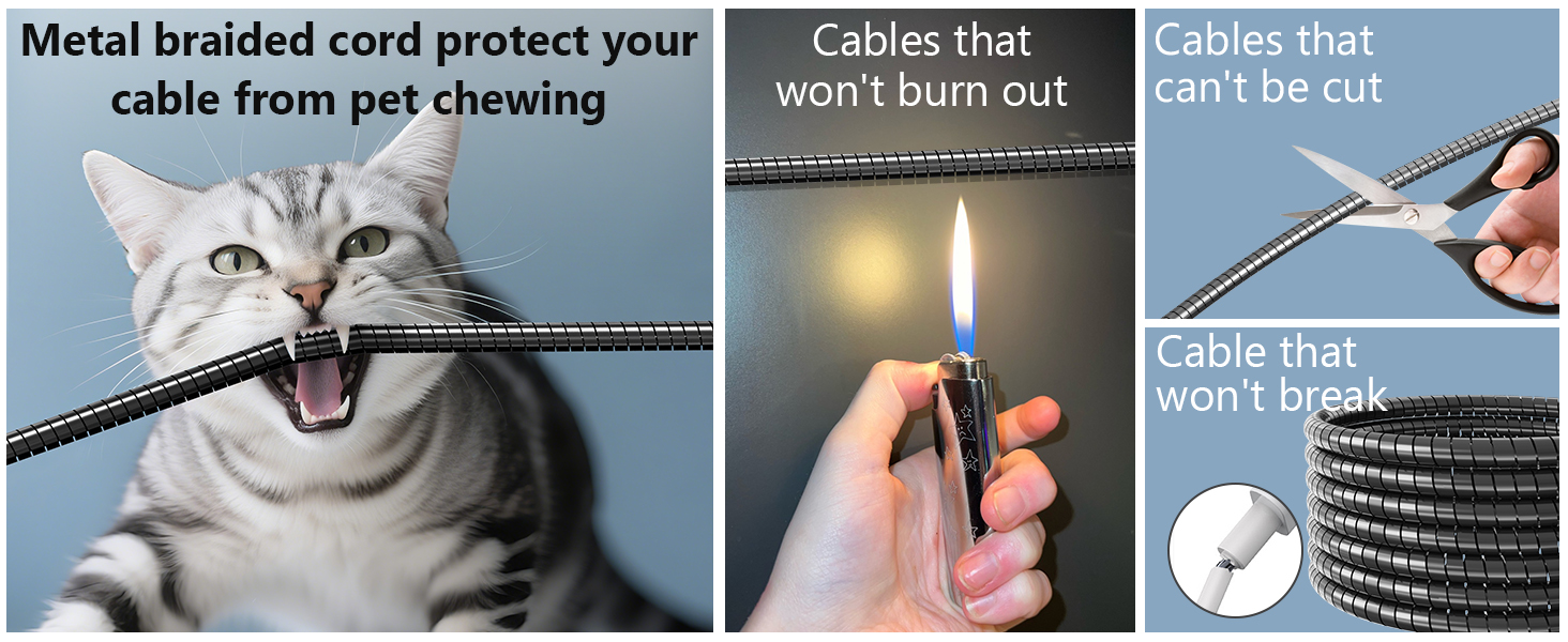 cat proof metal braided usb c to c cable