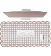 Cute Pink Scalloped Desk Mat Pastel Retro Checkered Large Mouse Pad Aesthetic Vintage Stitched No...