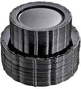 U-QE 100PCS Black Plastic Plates, Heavy Duty Black Disposable Plates Including 50PCS 10.25'' Dinn...