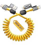 Jixivor Coiled Cable &amp; Clip 4-in-1 USB C Cable 60W Compatible with Lightning Cable Fast Charging ...