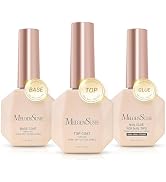 MelodySusie No Wipe Glossy Top Coat Base Coat Nail Glue Set Long Lasting Shine Finish Soak Off UV...