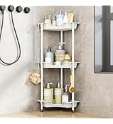 SWTYMIKI Corner Shower Caddy Organizer - 3 Tier Floor Standing Shower Organizer with 4 Hooks, Pla...