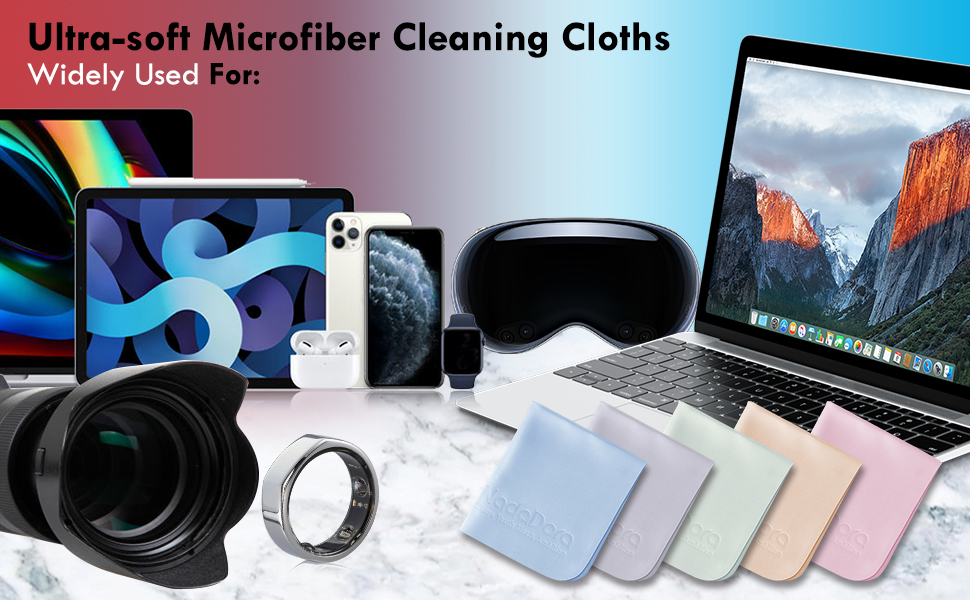 laptops,tablets,headphones,smartphones,watches,VR glasses,cameras,smart rings,microfiber cloths