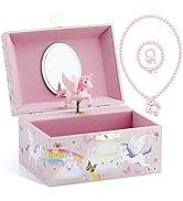 RR ROUND RICH DESIGN Musical Jewelry Glitter Storage Box and Jewelry Set for Little Girls with Sp...