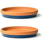 YBX 8-inch Plant Saucer Premium Terracotta Saucer Round Ceramic Plant Trays, Pack of 2 (Navy/Terr...