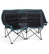 FUNDANGO Double Camping Chair with Cooler, 2 Person Folding Oversized Loveseat Camp Chairs for Ad...