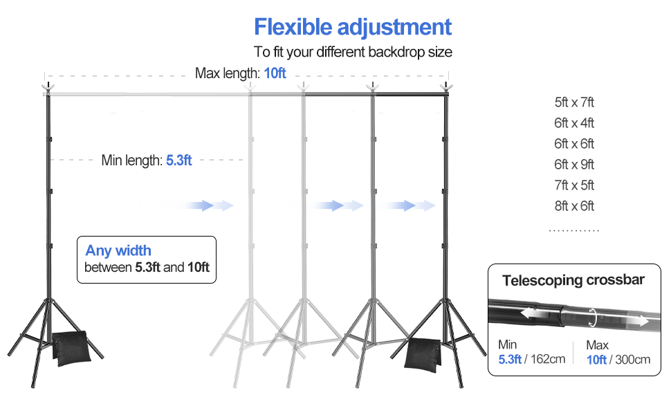 EMART Backdrop Stand 10x10ft Photo Studio Flexible Adjustment Background Stand Support Kit