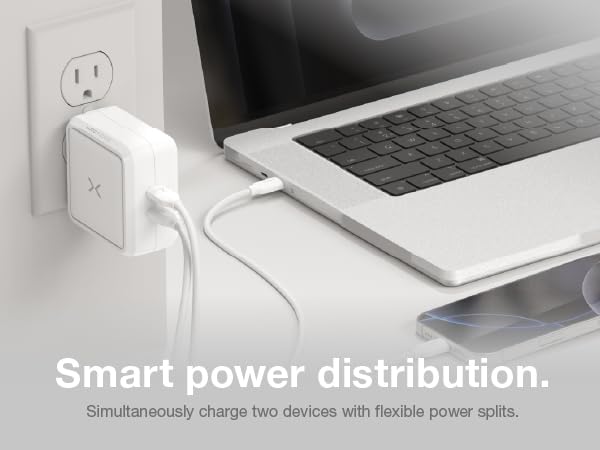 Smart power distribution balances power across both ports for fast charging of all devices