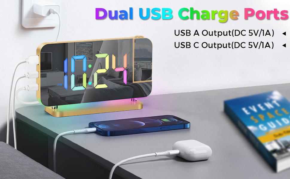 led mirror digital Projection alarm clock 