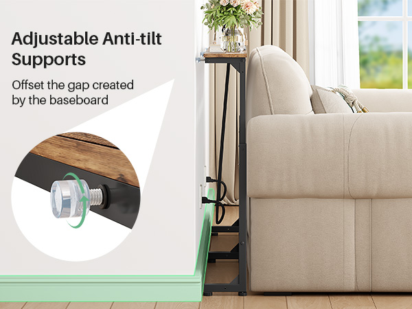 narrow sofa table behind couch