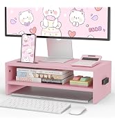 BONTEC Wooden Monitor Stand Riser, 2-Tier Desk Shelf with Storage Organizer, Ergonomic Computer S...