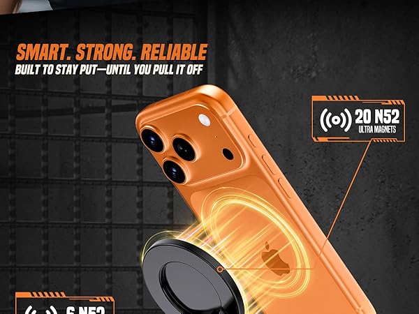 Double Sided Magnet: 20 magnets for phone, 6 for base. Securely snaps to metal gym equipment.