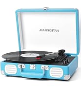 MANGOSTAN Record Player 3 Speed Bluetooth Portable Suitcase, Vinyl Phonograph with Built-in Bass ...