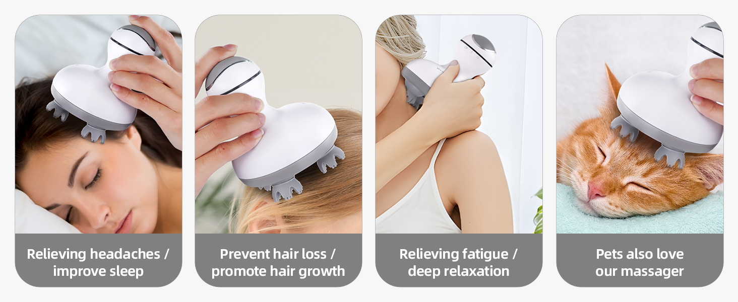 cotsoco Electric Scalp Head Massager with 4 Heads 84 Nodes for Hair Growth and Stress Release