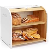 Thalomely Bread Box for Kitchen Countertop, Double Layer Bamboo Bread Storage Container for Homem...