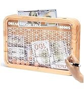 Wooden Money Saving Box with Cash Vault $10000 Piggy Bank for Kids Adults with Boys Counter Coin ...