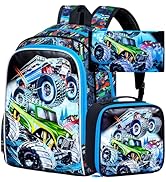 CCJPX 16" Truck Backpack for Boys, 3PCS Cars Kids Water Resistant Preschool Bookbags, Cool Kinder...