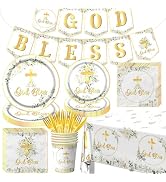 God Bless Tableware-142pcs Baptism Plates and Napkins,White Disposable Cross Baptism Plates Napki...