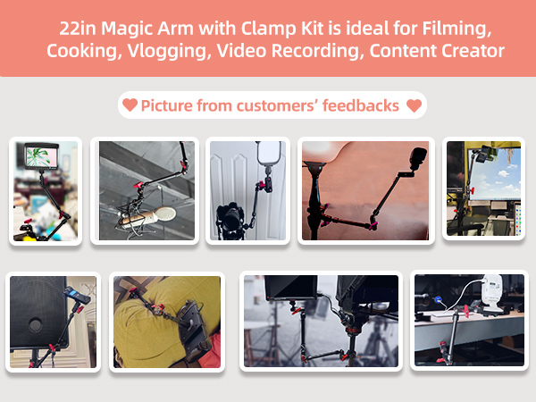 Hemmotop 22in Magic Arm with Clamp, Long Articulating Arm Camera Mount, Adjustable Phone Mount