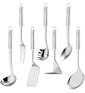 HIFIND Stainless Steel Cooking Utensils Set, 7 PCS Kitchen Utensils Set, Heat Resistant Handle Ut...