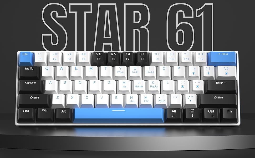 portable 60% mechanical brown switch gaming keyboard with blue backlit