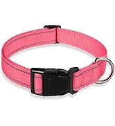 Reflective Dog Collar with Buckle Adjustable Safety Nylon Collars for Small Medium Large Dogs, Li...