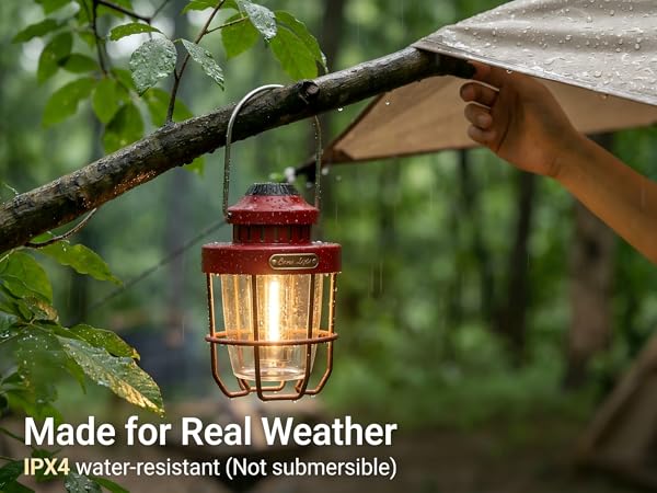 IPX4 Waterproof Red Lantern, Rainproof Outdoor LED Camping Light, Weather-Resistant Metal Lamp.